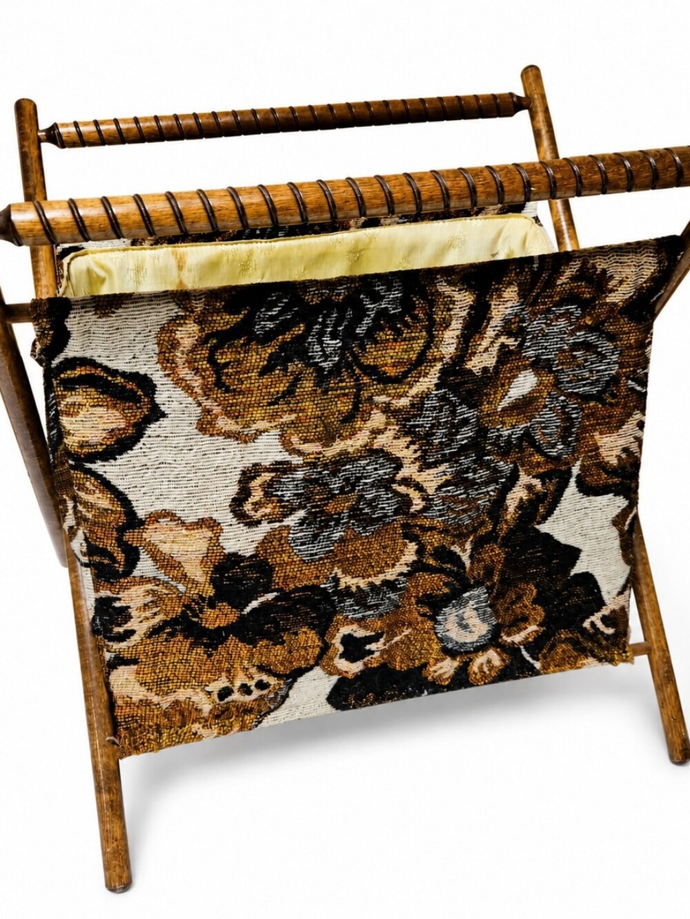 Vintage Knitting Sewing Caddy MCM Floral Tapestry Fabric Folding *READ DSC*